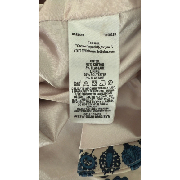 Women's Ted Baker Skirt Beige/Blue Paisley Print Size 0 - Picture 6 of 6